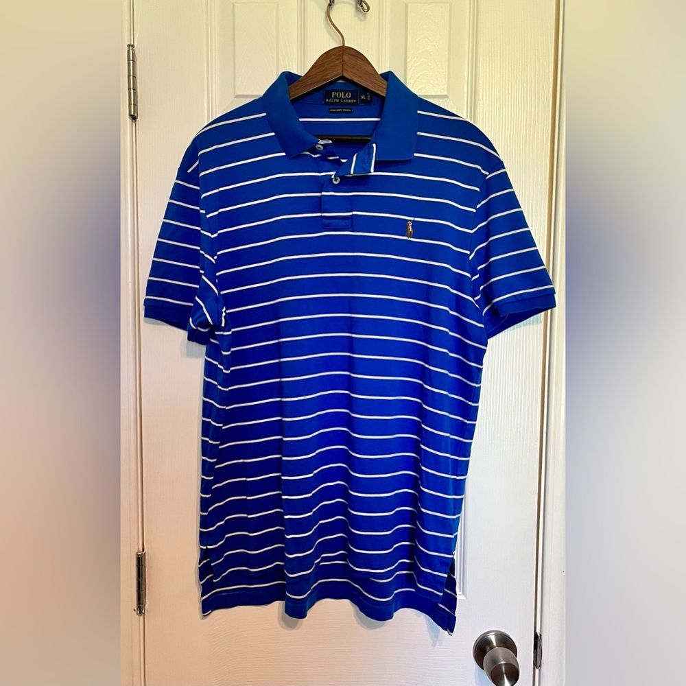 Ralph Lauren Blue and White Striped‎ Polo Shirt